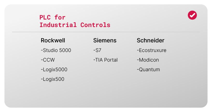 PLC Industrial Controls Rockwell​ Studio 5000​ CCW​ Logix5000 ​ Logix500​ Siemens​ S7​ TIA Portal Schneider​ Ecostruxure​ Modicon​ Quantum